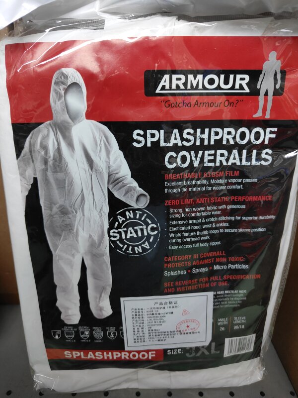 ARMOUR SPLASH PROOF COVERALLS 60GSM WHITE 3XL