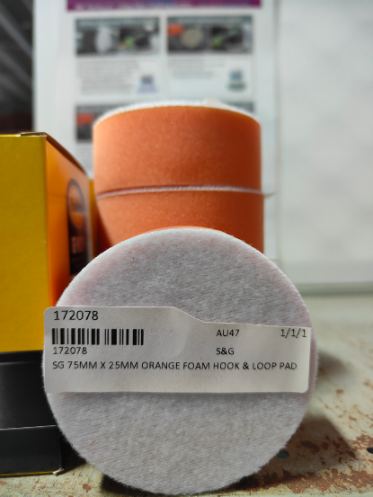 SG 75MM X 25MM ORANGE FOAM HOOK & LOOP PAD