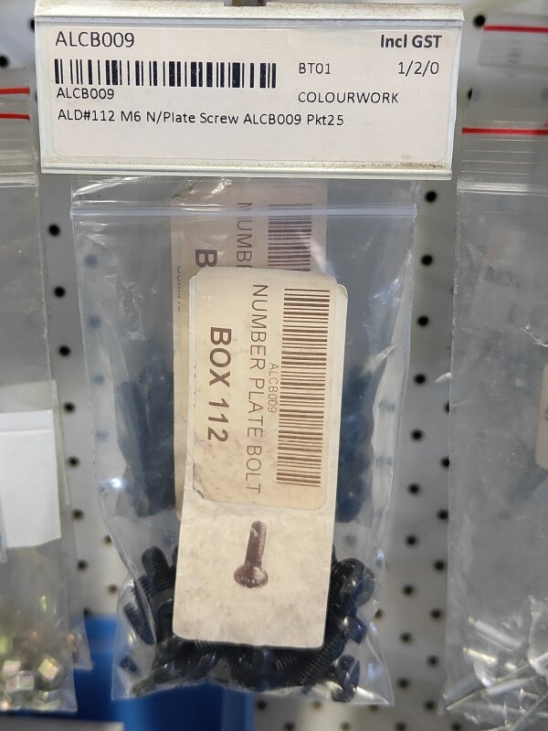 ALD#112 M6 N/Plate Screw ALCB009 Pkt25
