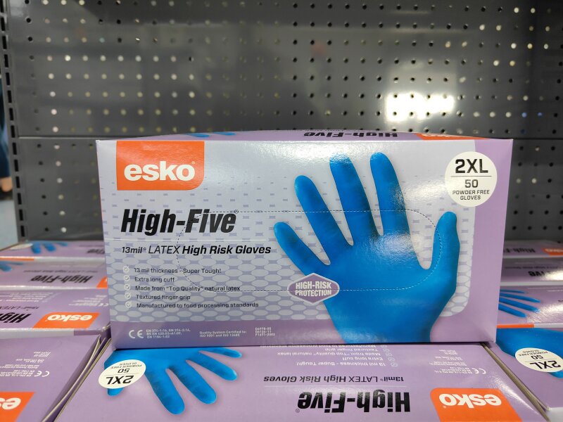 ESKO HIGH FIVE DISPOSABLE XXL HIGH RISK H/DUTY LATEX GLOVES