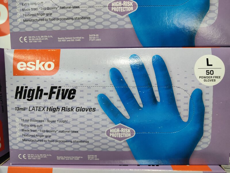ESKO HIGH FIVE DISPOSABLE LRG HIGH RISK H/DUTY LATEX GLOVES
