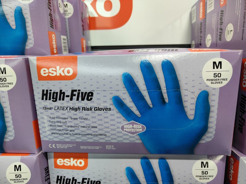 ESKO HIGH FIVE DISPOSABLE HIGH MED RISK H/DUTY LATEX GLOVES