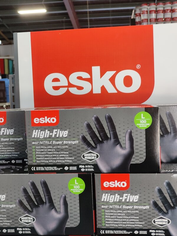 ESKO HIGH FIVE DISPOSABLE H/D BLACK NITRILE GLOVES LARGE