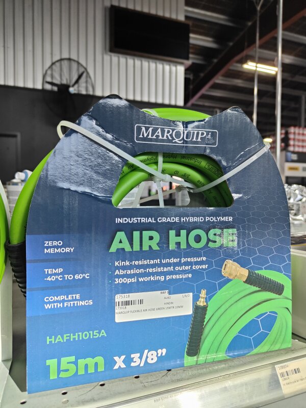 MARQUIP FLEXIBLE AIR HOSE GREEN 15MTR 10MM